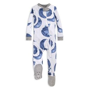 burt's bees baby baby boys pajamas, zip-front non-slip footed pjs, organic cotton and toddler sleepers, indigo hello moon, 18 months us