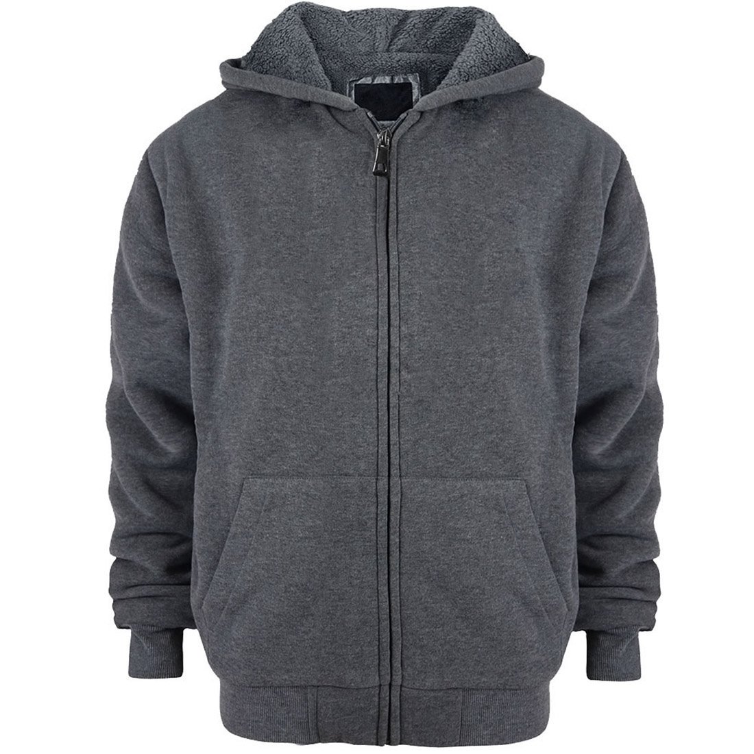 Sherpa Lined Boys Hoodie Full Zip Fleece Warm Youth Big Long Sleeve Child Sweatshirts Dark Grey