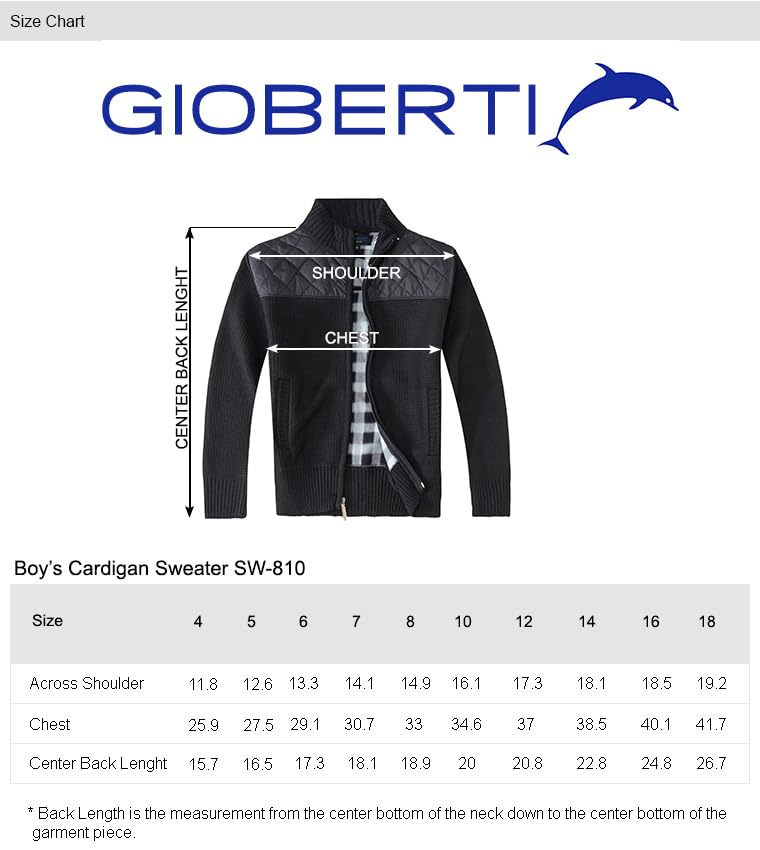 Gioberti Boy's Knitted Full Zip Cardigan Sweater with Soft Brushed Flannel Lining, Melange Charcoal, Size 12