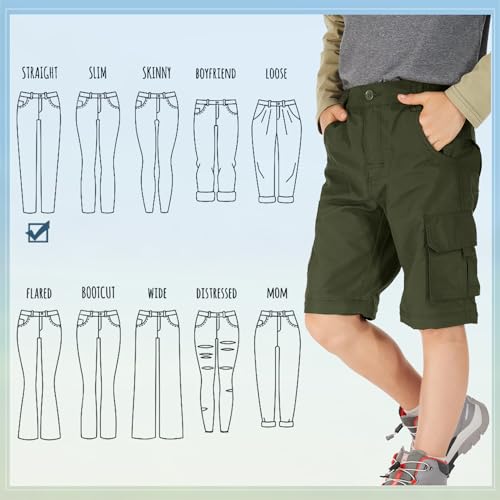 linlon Kids' Cargo Pants, Boy's Casual Outdoor Quick Dry Waterproof Hiking Climbing Convertible Trousers #9016-Army Green-M