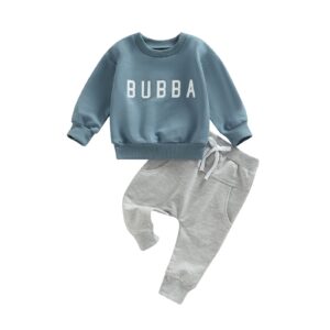 sduydiosy toddler baby boy fall clothes long sleeve round neck letters print sweatshirt top with pants cute newborn outfits (letters blue, 18-24 months)