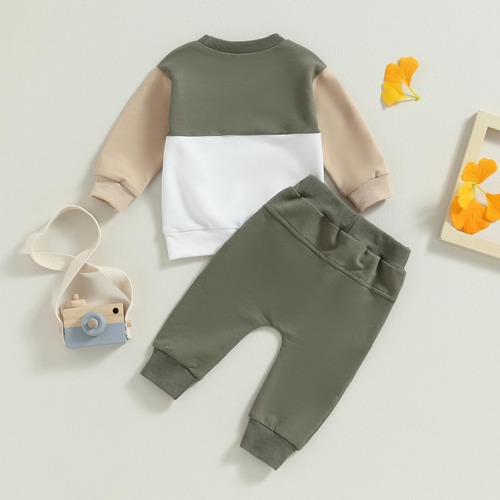 Rarjuiey Toddler Baby Boy Clothes Color Block Pullover Sweatshirt Top Elastic Waist Pockets Joggers Pants 2Pcs Fall Outfit (Army Green,0-6 Months)