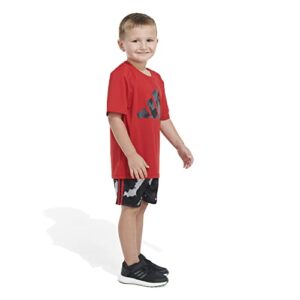 adidas Boys' Short Sleeve Poly Tee & Camo All Over Print Short Set, Better Scarlet, 7