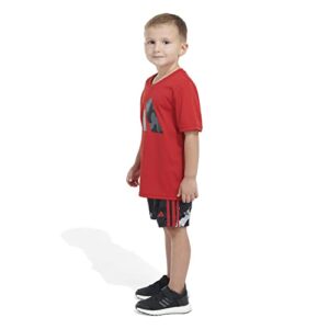 adidas Boys' Short Sleeve Poly Tee & Camo All Over Print Short Set, Better Scarlet, 7