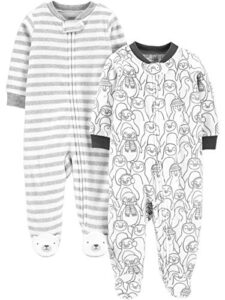 simple joys by carter's baby 2-pack neutral fleece footed sleep and play, penguin/stripe, preemie