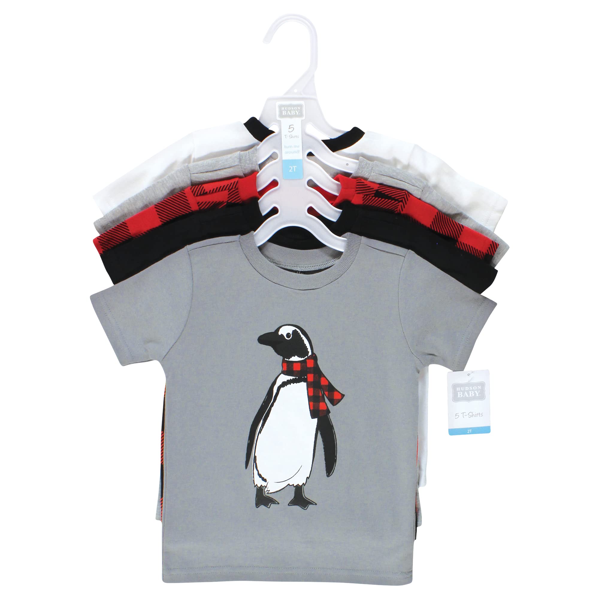 Hudson Baby Unisex Baby Short Sleeve T-Shirts, Winter Penguin Moose, 2 Toddler