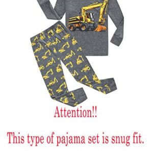 Family Feeling Excavator Little Boys Long Sleeve Pajamas Sets Cotton Pyjamas Kids Pjs Size 5 Grey