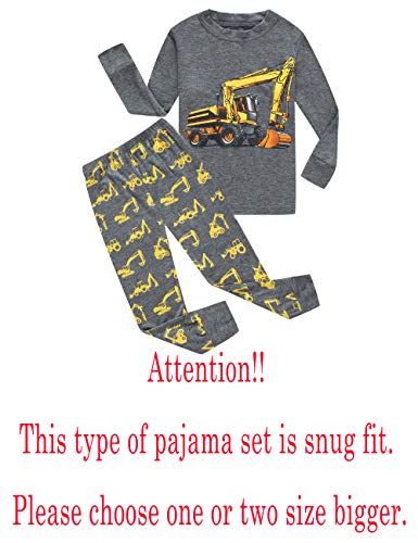 Family Feeling Excavator Little Boys Long Sleeve Pajamas Sets Cotton Pyjamas Kids Pjs Size 5 Grey