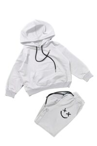 blibean teen boy fall clothes sets jogging jogger outfit little girl hoodies two piece sweat pants comfy 2pc clothes age 12t-13t (size 12-13 year) white