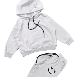 blibean Teen Boy Fall Clothes Sets Jogging Jogger Outfit Little Girl Hoodies Two Piece Sweat Pants Comfy 2pc CLothes Age 12T-13T (Size 12-13 Year) White