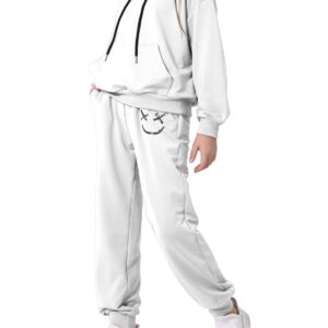 blibean Teen Boy Fall Clothes Sets Jogging Jogger Outfit Little Girl Hoodies Two Piece Sweat Pants Comfy 2pc CLothes Age 12T-13T (Size 12-13 Year) White