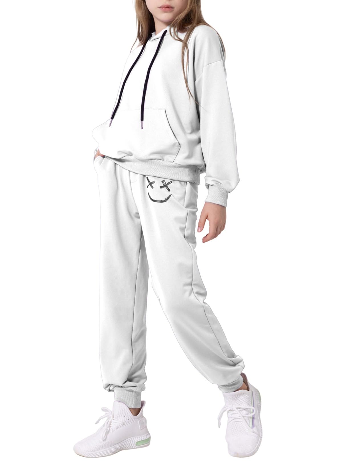 blibean Teen Boy Fall Clothes Sets Jogging Jogger Outfit Little Girl Hoodies Two Piece Sweat Pants Comfy 2pc CLothes Age 12T-13T (Size 12-13 Year) White