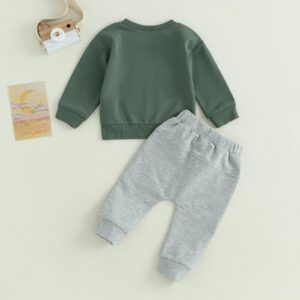 JLKGICF Fall Winter Baby Boys Clothes Long Sleeve MAMA'S BOY Print Sweatshirt+Elastic Sweatpants Toddler Infant Outfit Set (Dark Green Gray4, 0-6 Months)