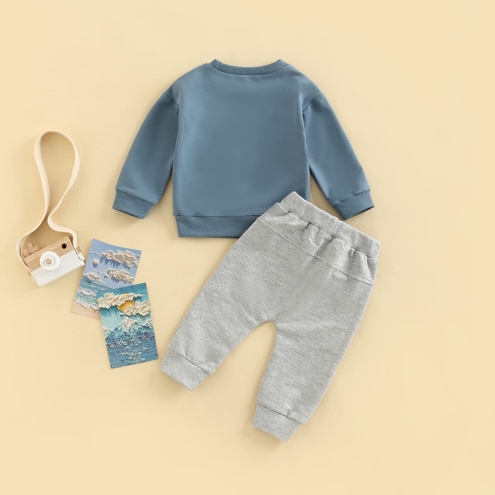 Baby Boy Clothes Outfits 2pcs Letter Print Crewneck Sweatshirt Pants Sweatsuit Little Boy Clothing(Bubs Blue, 6-12 Months)