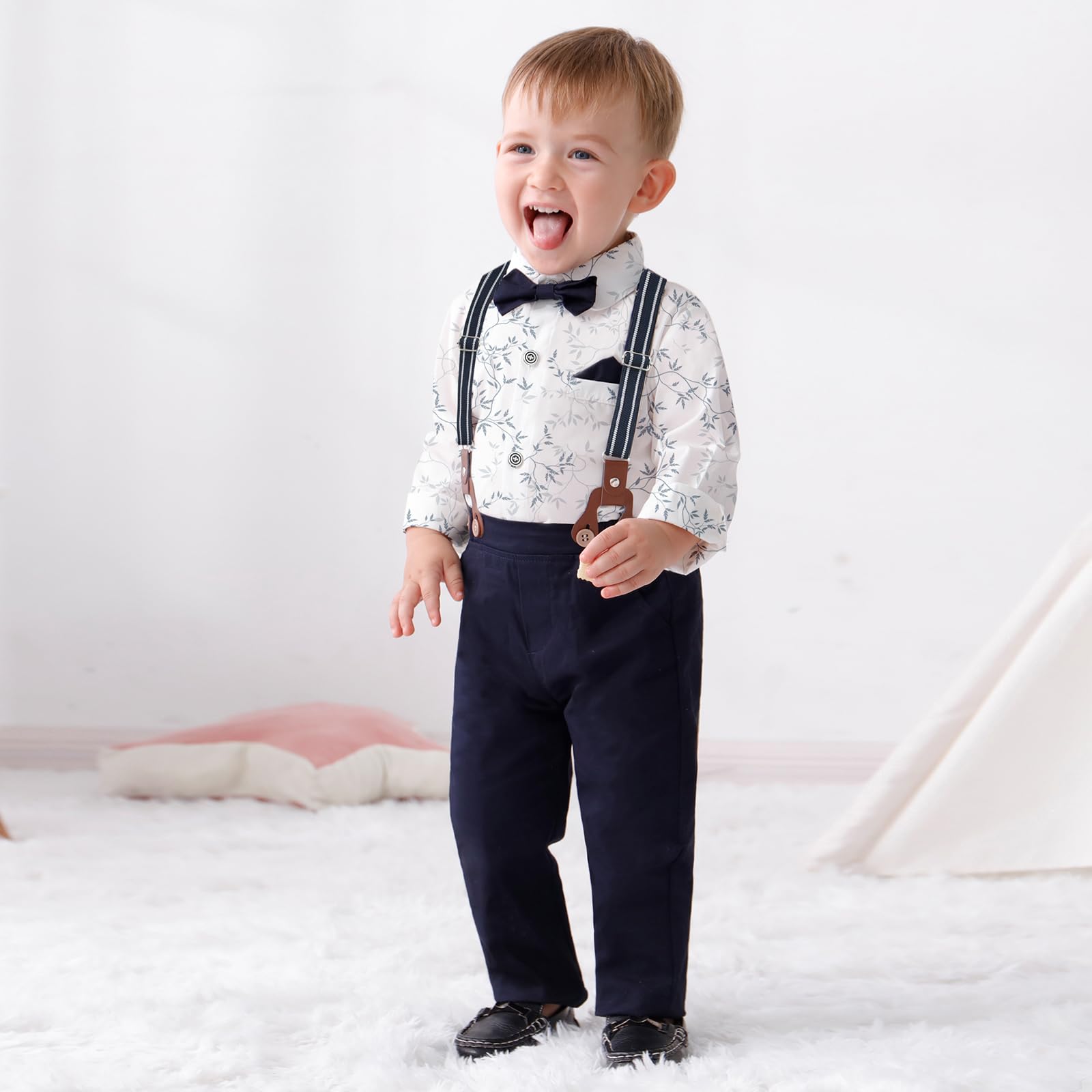 Toddler Wedding Outfit Boy Boys Suit Set Toddler Suits Formal Dress Shirt/Bowtie/Suspender Pants 2-3T