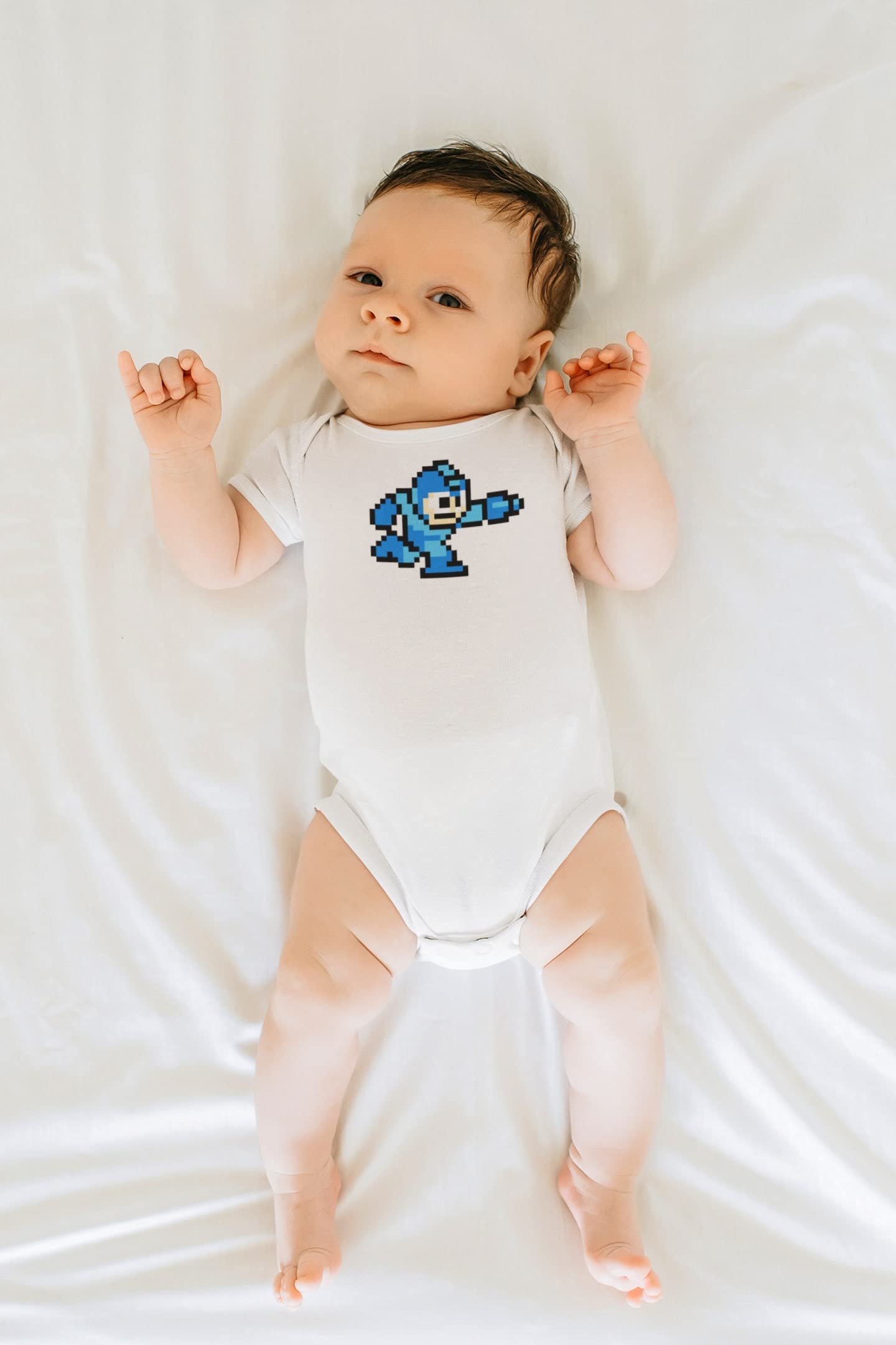 Pop Threads Mega Man 8 Bit Running Baby Bodysuit Boy Megaman Video Game Girl Infant Gifts Light Blue 6M