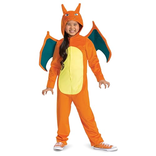 Disguise Charizard Costume for Kids, Official Pokemon Costume Hooded Jumpsuit, Child Size Large (10-12)