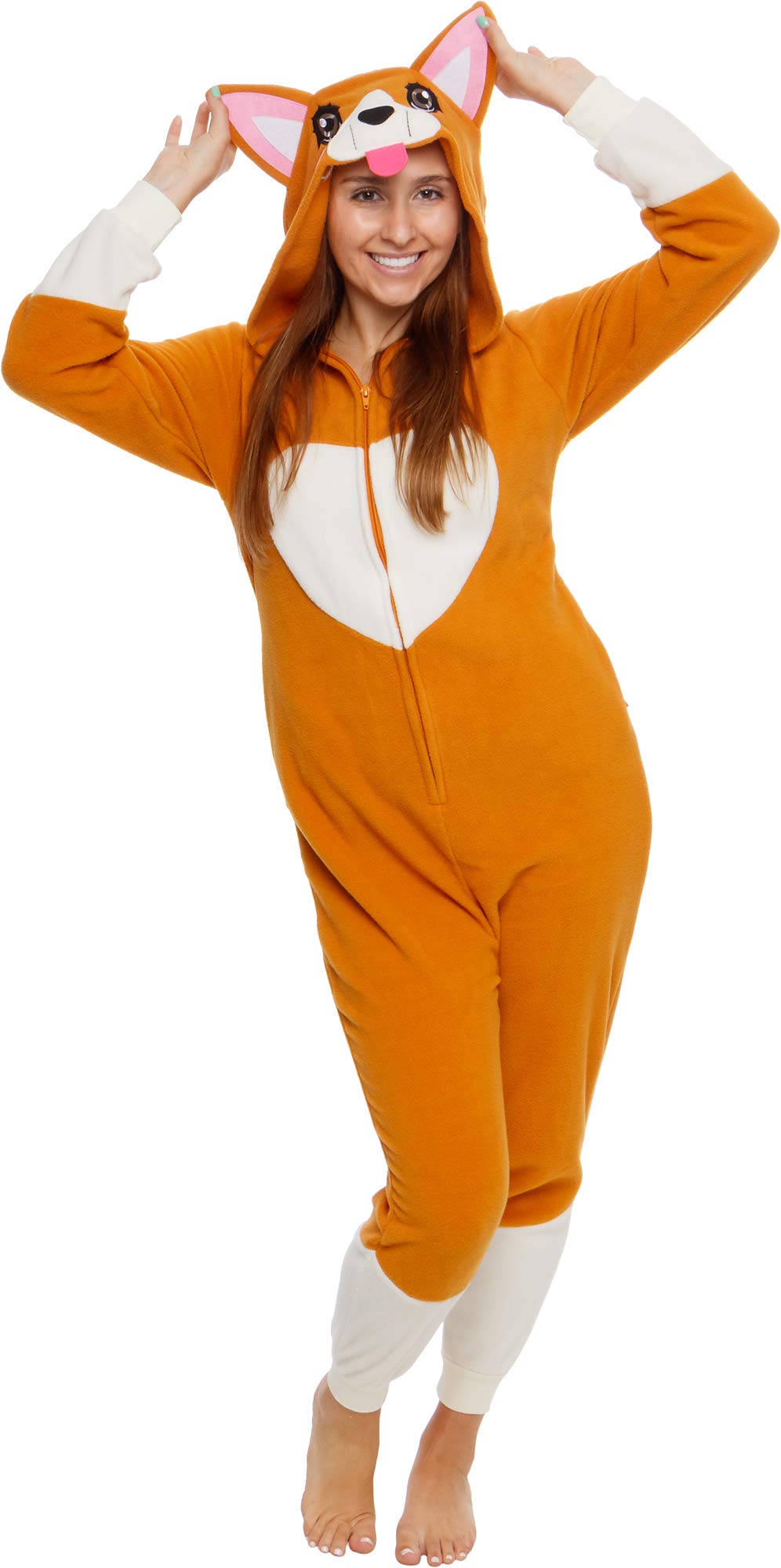 Funziez! Slim Fit Adult Onesie - Animal Halloween Costume - Plush Fruit One Piece Cosplay Suit for Women and Men