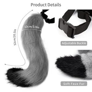 HAOAN Wolf Fox Tail Clip Ears and Gloves Set Halloween Christmas Fancy Party Costume Toys Gift for Women and Man Gray