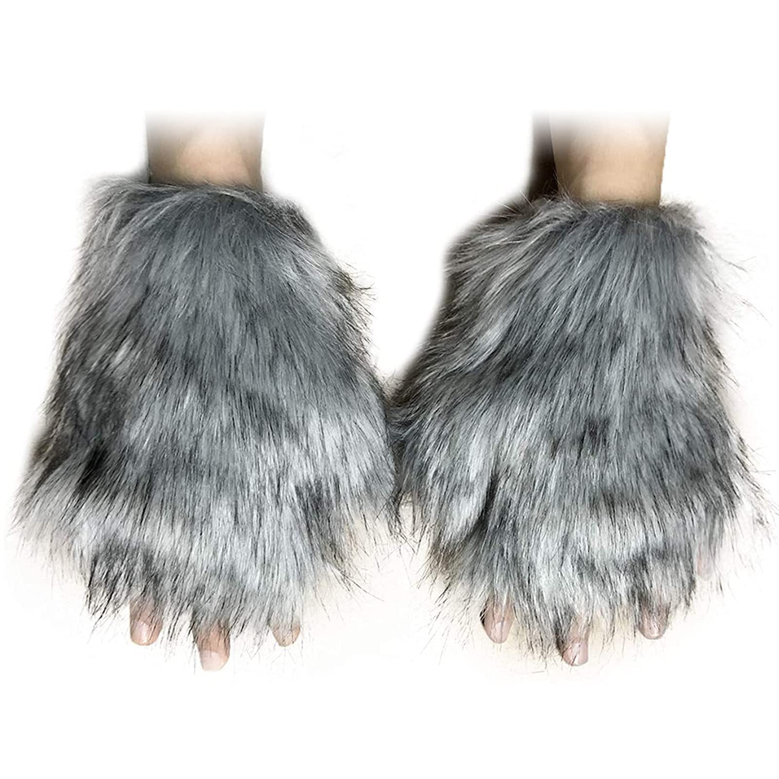 HAOAN Wolf Fox Tail Clip Ears and Gloves Set Halloween Christmas Fancy Party Costume Toys Gift for Women and Man Gray