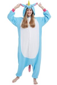 darkcom polar fleece unicorn onesie christmas pajamas unisex adult cosplay halloween costume (blue) small