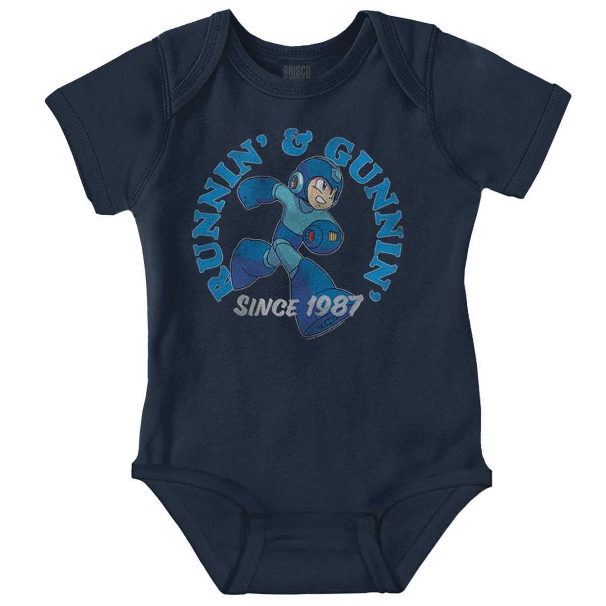 Brisco Brands Mega Man Video Game Runnin and Gunnin Baby Romper Boys or Girls