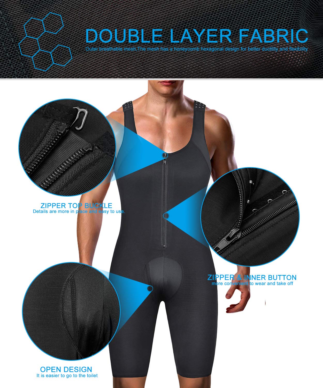 DoLoveY Men's Shapewear Bodysuit Full Body Shaper Compression Slimming Suit Breathable 3X-Large