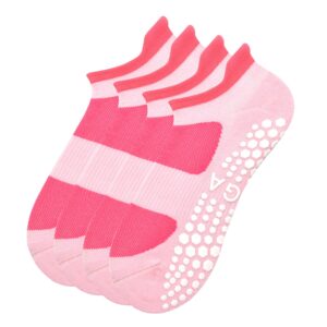 Busy Socks Trampoline Yoga Grip Socks for Women Non Slip, Pilates Althletic Moisture Wicking Slipper Socks for Kickboxing,2 Pairs,Pink