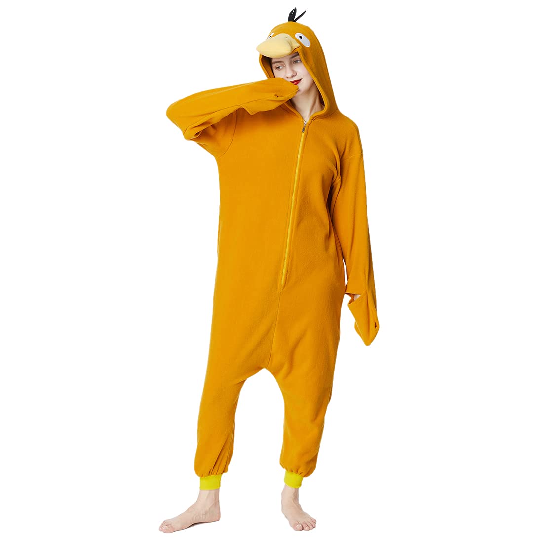 OGU' DEAL Psyduck Onesie Pajamas Yellow Duck Halloween Animal Cosplay Costumes One-Piece Jumpsuits for Men Women, Zipper Closure (Large)