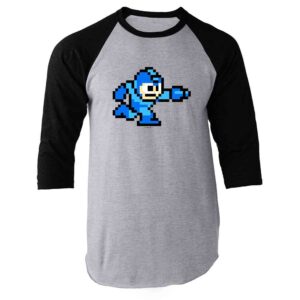 pop threads mega man 8 bit running vintage video game megaman raglan baseball tee shirt black sleeves 3xl