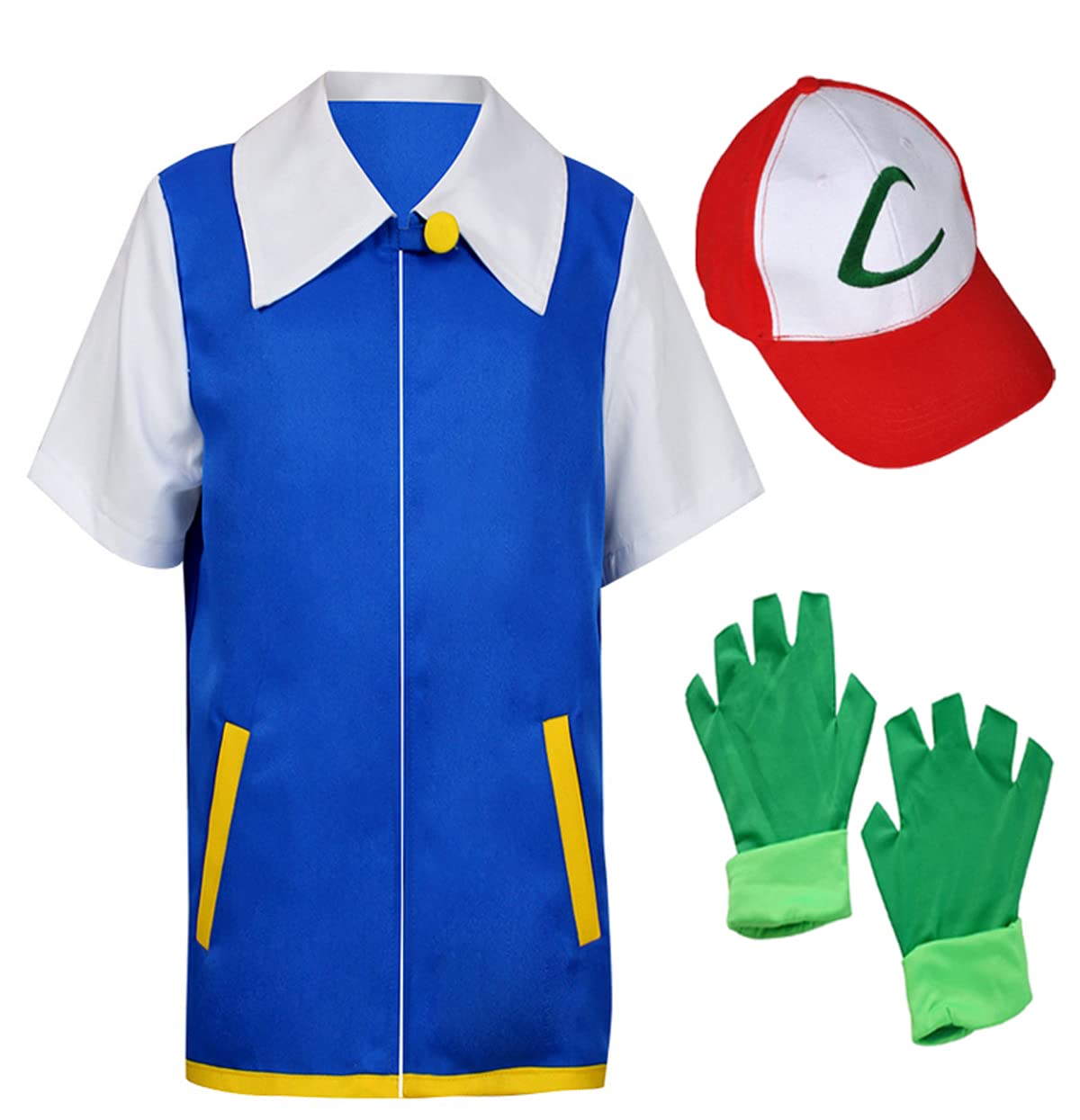 SUXIA Anime Trainer Costume Halloween Cosplay Jacket Gloves Hat Set (120(4-6Years), blue)