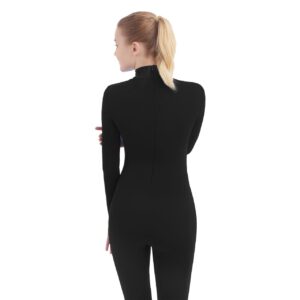 SUPRNOWA Full Body Unitard Turtleneck Spandex Footless Long Sleeve Bodysuit Unisex (Medium, Black)