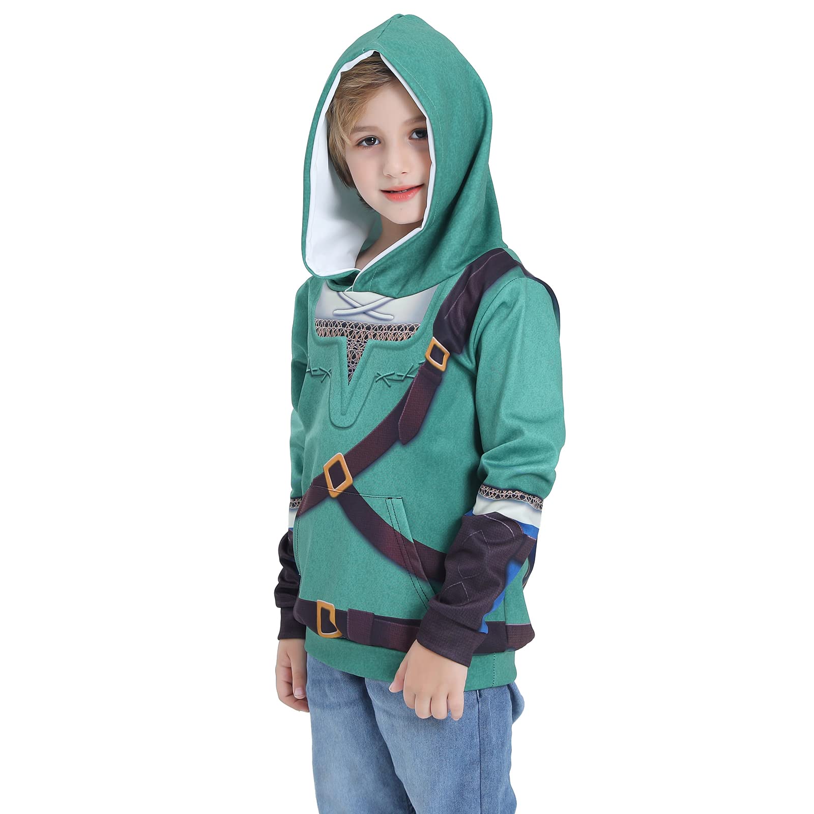 BEDJIMI 3D Print Hoodie for Kids Long Sleeve Hooded Sweatshirt Pullover Halloween Cosplay Costume for Boys Green