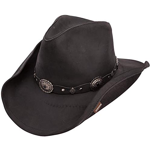 Stetson Men's Roxbury Shapeable Leather Cowboy Western Hat, Black, Small