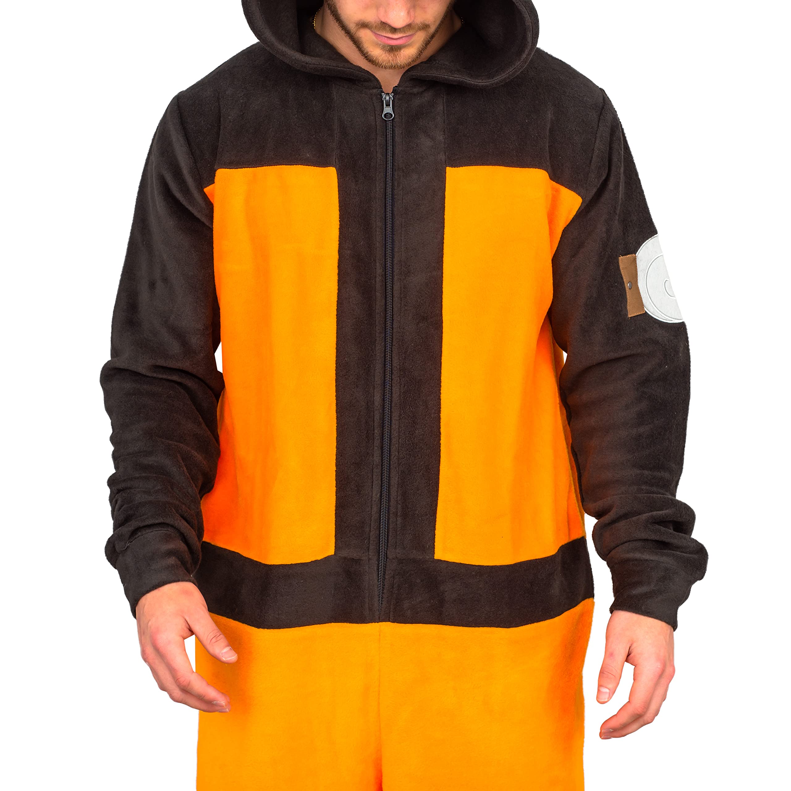 Ripple Junction Naruto Cosplay Halloween Costume Jumpsuit Pajamas with Hood for Unisex Adults Orange