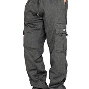 DREAM USA Men's Heavyweight Fleece Cargo Sweatpants, Charcoal, 5X-Large