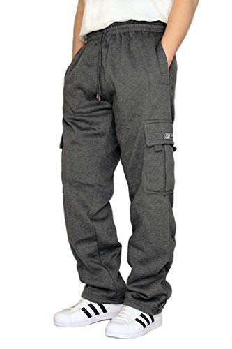 DREAM USA Men's Heavyweight Fleece Cargo Sweatpants, Charcoal, 5X-Large