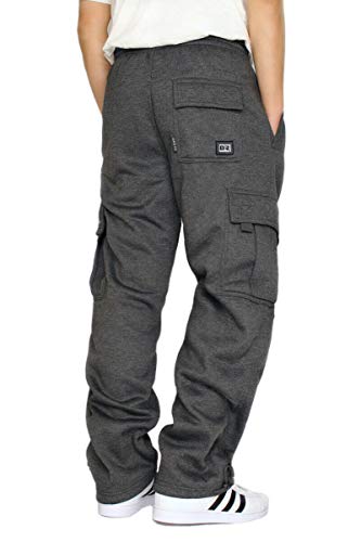 DREAM USA Men's Heavyweight Fleece Cargo Sweatpants, Charcoal, 5X-Large