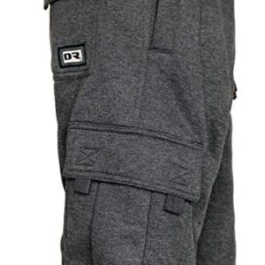 DREAM USA Men's Heavyweight Fleece Cargo Sweatpants, Charcoal, 5X-Large