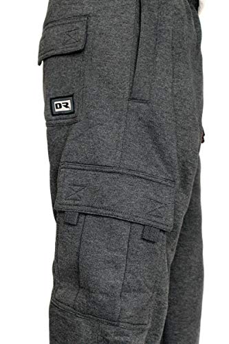 DREAM USA Men's Heavyweight Fleece Cargo Sweatpants, Charcoal, 5X-Large