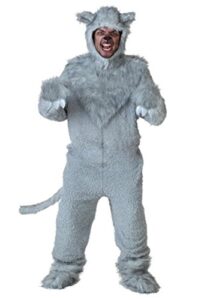 fun costumes adult wolf halloween costume | faux fur polyester jumpsuit with attached mitts and tail standard