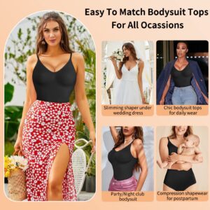 AOSBOEI Women Bodysuit Tops Shapewear Seamless Tummy Control Slimming Waist V Neck Sculpting Jumpsuits Body Shaper