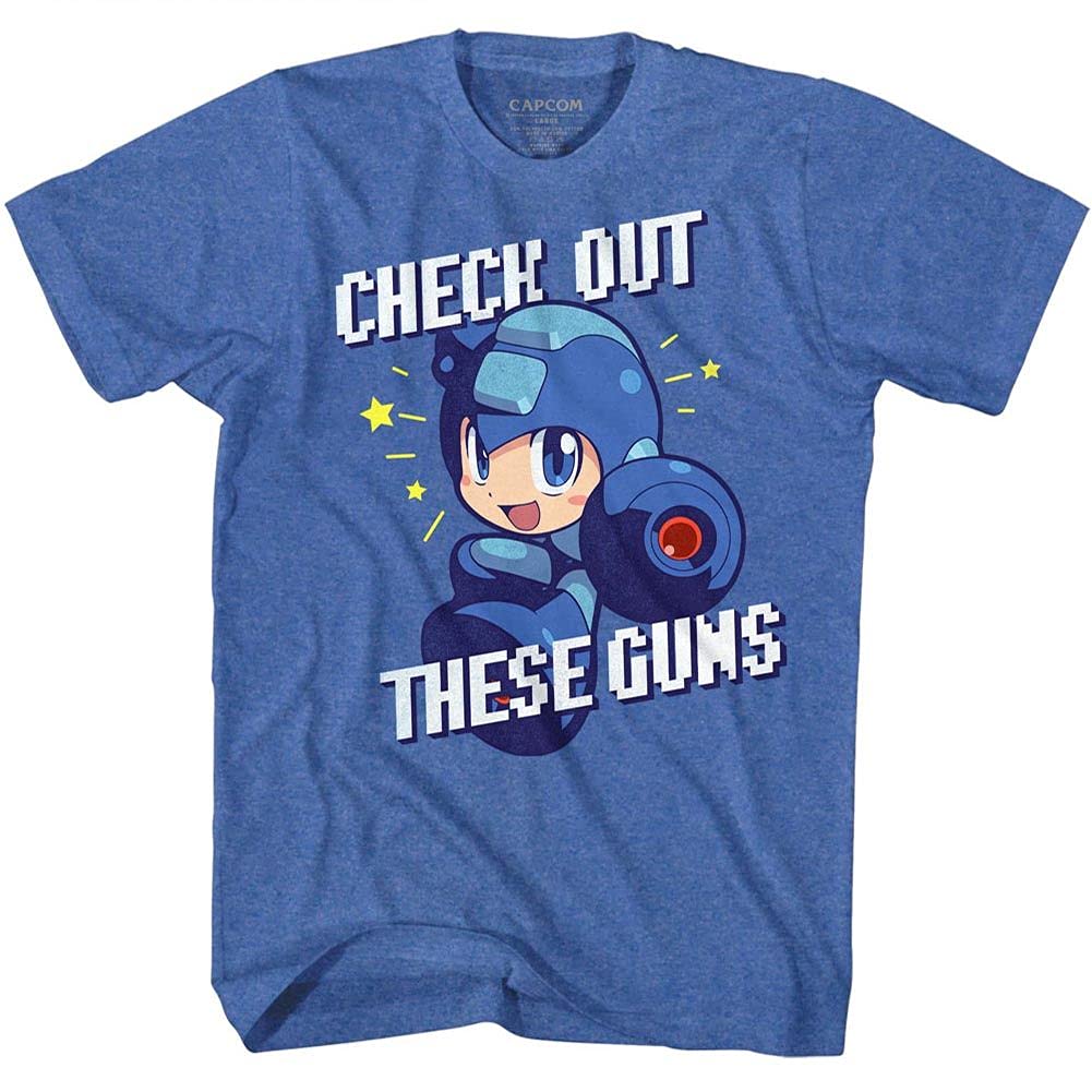 Mega Man Capcom Video Game Check It Out Retro Royal Heather Adult T-Shirt Tee