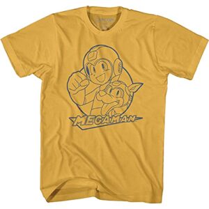 mega man video game mega man and rush adult short sleeve t-shirt graphic tee yellow