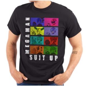 classic video game mega man suit up graphic t shirt men or women black