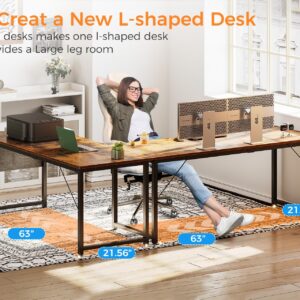 ODK Computer Desk Large Office Desk, 63 Inch Writing Desk with Storage, Modern PC Desk Work Table with Headphone Hook for Home Office, Spliced Tabletop, Rustic Brown