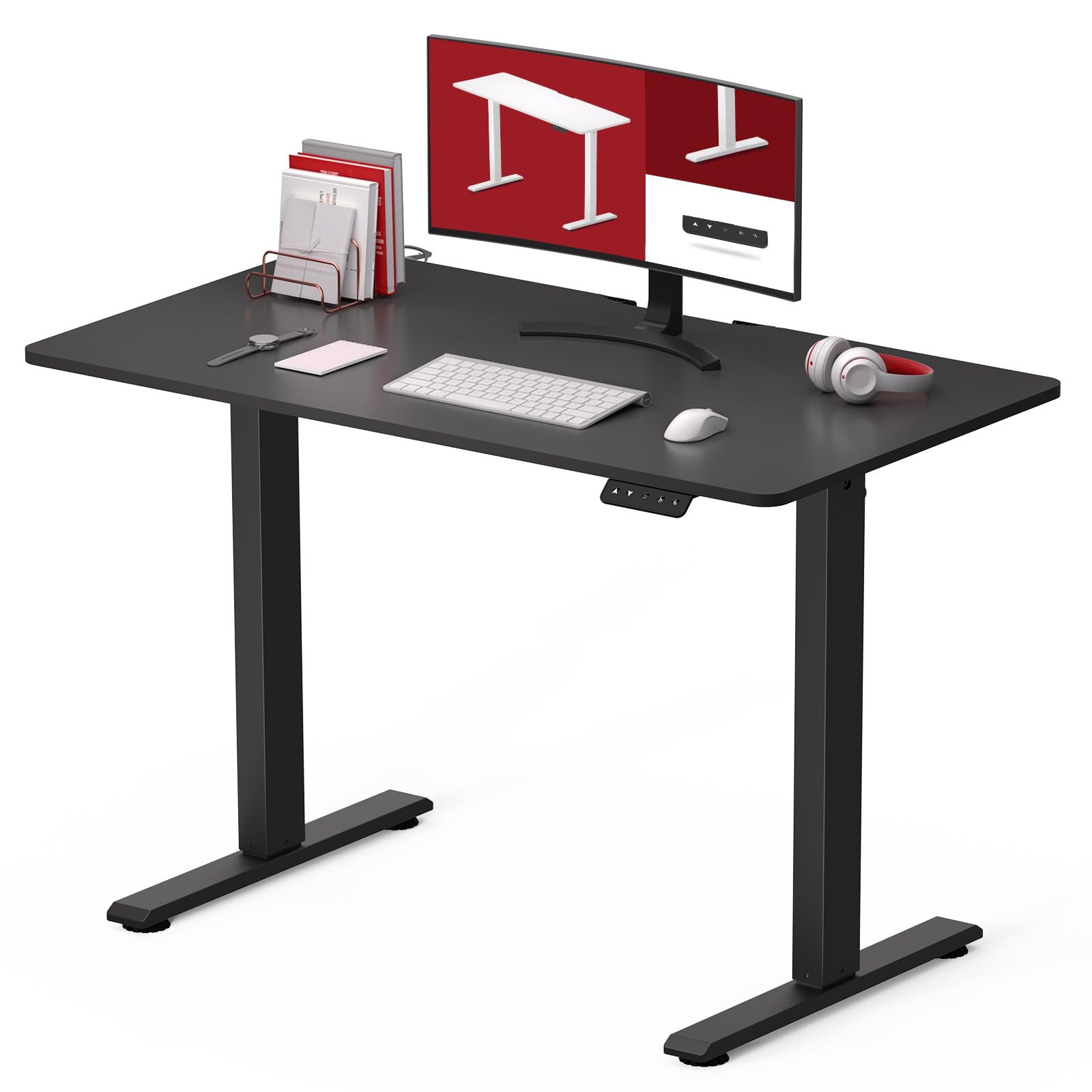 SANODESK Standing Desk Adjustable Height, 43x24 Inch Stand up Desk for Home Office Computer Desk with Memory Preset(43x24 Whole Board,Black)