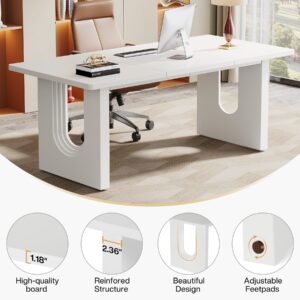 Tribesigns Modern Executive Desk, 70.9" Large Office Computer Desk, Conference Table Meeting Room Table, Simple Workstation Business Furniture for Home Office, White