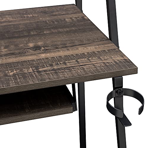 Studio Space 33" Computer Desk, Space-Saving Mobile Workstation with Lockable Wheels, Cup Holder and Headset Hook for Home Office, Brown