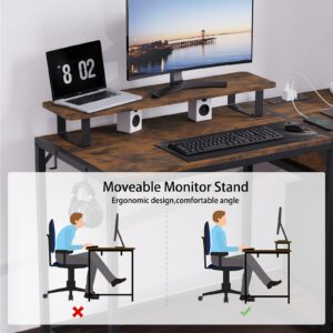 Computer Desk with Wooden Drawers - 47 inch Gaming Desk with Led Lights & Outlets, Home office Desk with Monitor Stand & Headphone Hook, Rustic